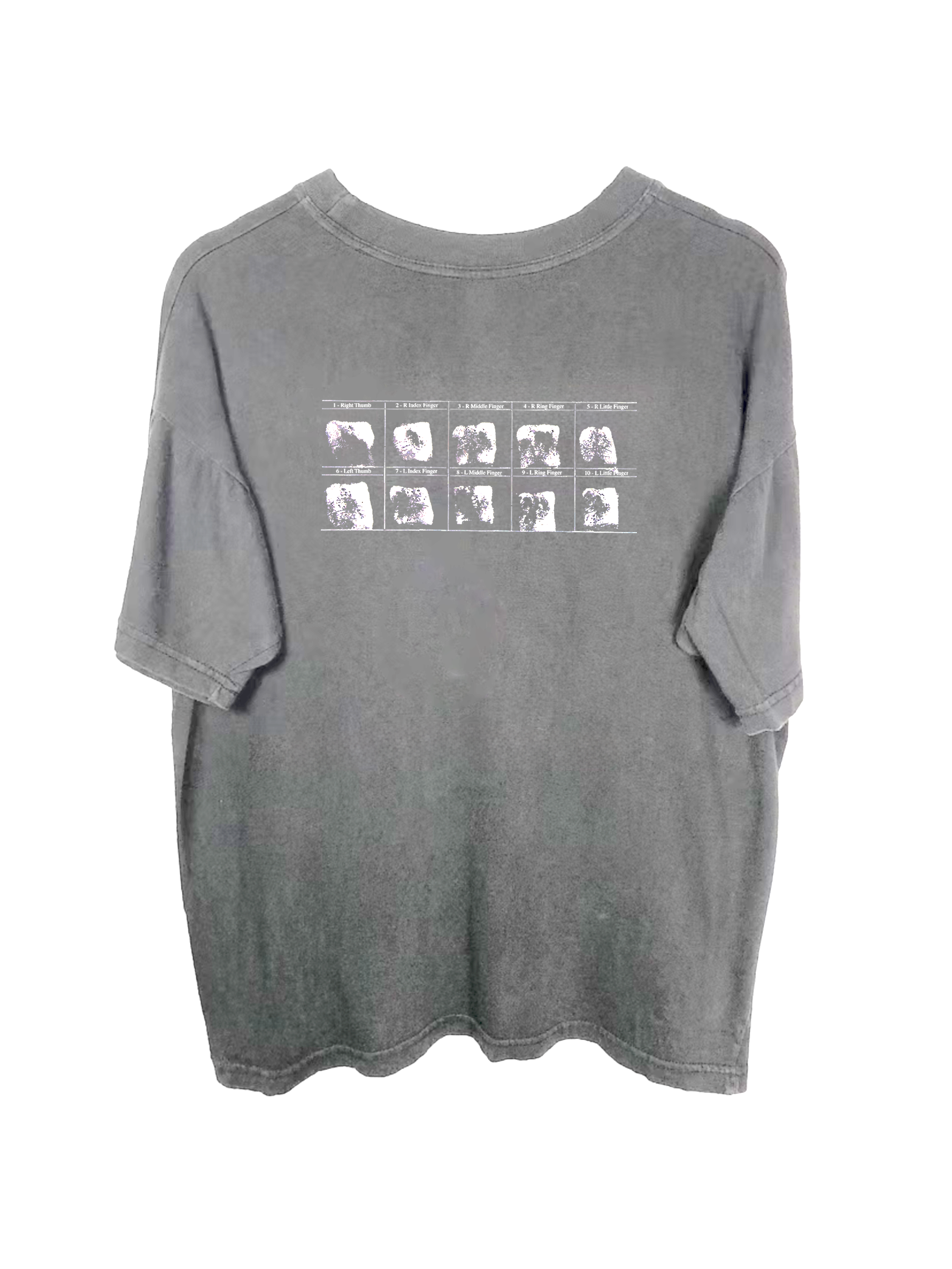 Acid wash oversized grey graphic tee back fingerprints print 